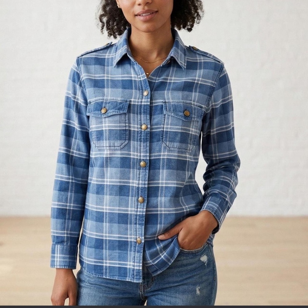 Current‎ Elliot The Perfect Shirt Shacket Blue Plaid Button-Down Size 0 (Xsmall)